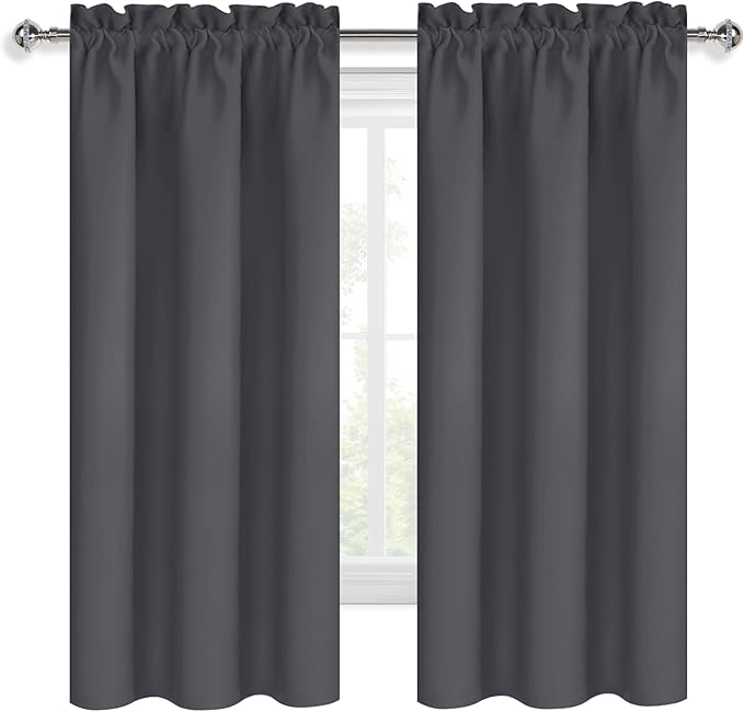 DWCN Blackout Curtains for Bedroom 72 Inch Length 2 Panels Set, Solid Thermal Insulated Energy Saving Rod Pocket Window Treatment Curtains Blackout Drapes (W38 x L72 Inch, Dark Grey)