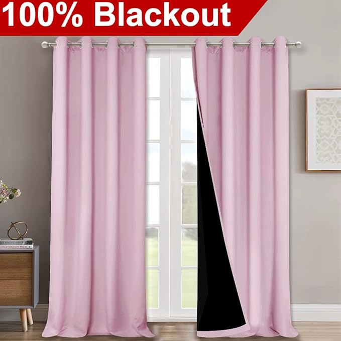 NICETOWN Full Shading Curtains for Windows, Super Heavy-Duty Black Lined Blackout Curtains for Girl's Room, Privacy Assured Heavy Drapes (Lavender Pink, Pack of 2, 52 inches W x 95 inches L)
