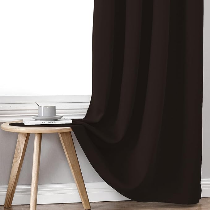 ChrisDowa 100% Blackout Curtains for Bedroom with Black Liner, 2 Thick Layers Total Blackout Thermal Insulated Grommet Window Curtains 2 Panels Set (Brown, 42 x 84 Inch)