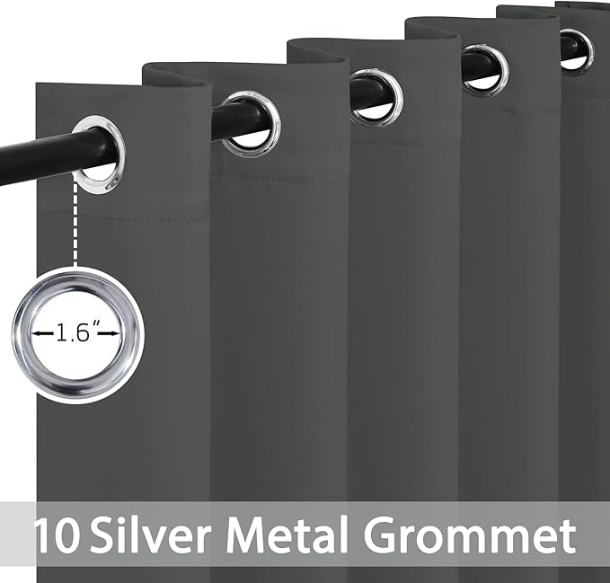 Yakamok Blackout Curtains Room Darkening Thermal Insulated Window Panels,Solid Grommet Top Drapes for Bedroom/Living Room(62Wx96L, Dark Grey, 2 Panels)