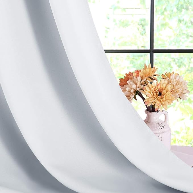 NICETOWN Room Darkening Curtain Panels for Bedroom -Easy-Care Solid Thermal Insulated Grommet Room Darkening Draperies/Drapes (2 Panels, 42 by 54, Platinum-Greyish White)