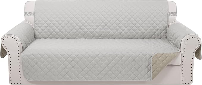 Reversible Oversized Sofa Covers Couch Cover Furniture Protector for Dogs Elastic Straps Water Resistant(XLSofa Light Grey/Beige)