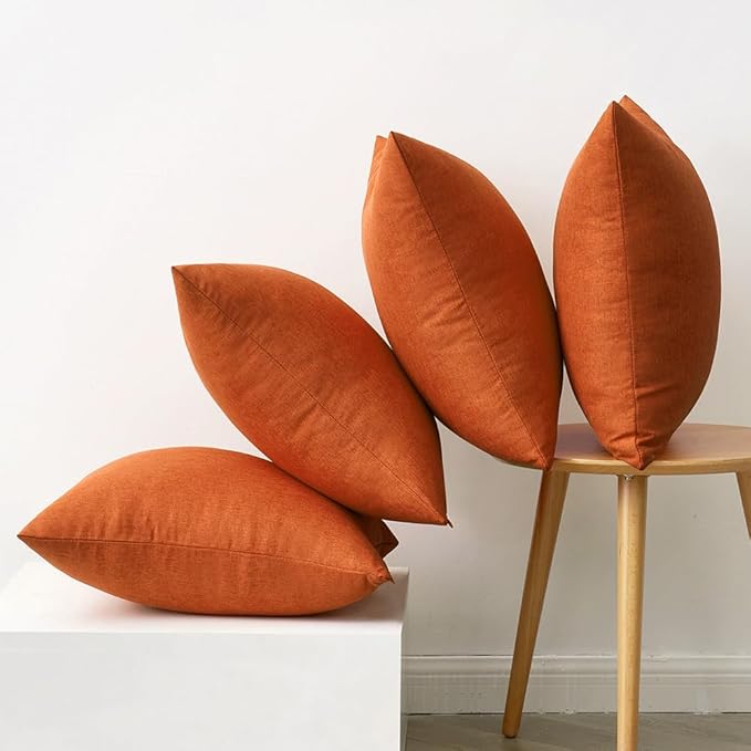 MIULEE Pack of 4 Decorative Outdoor Throw Pillow Covers Linen Waterproof Pillow Covers Farmhouse Cushion Cases for Patio Garden Tent Balcony Couch Sofa 18x18 inch Orange