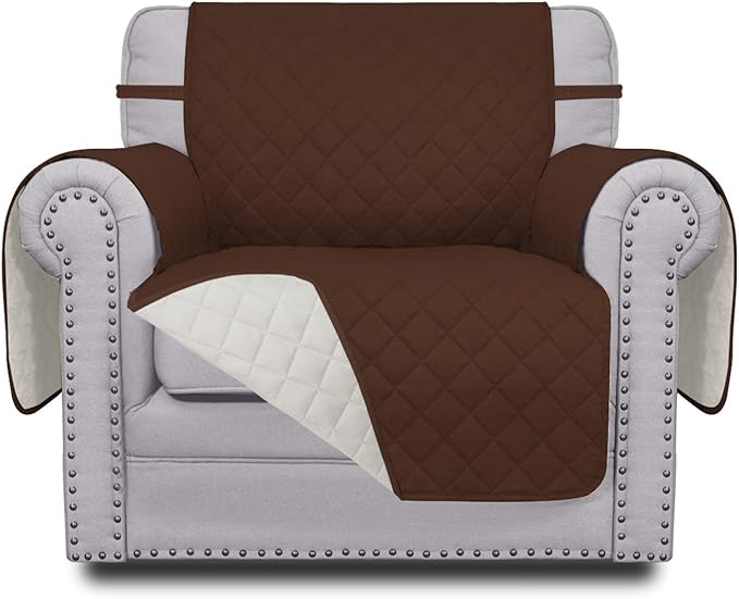 Easy-Going Chair Sofa Slipcover Reversible Sofa Cover Water Resistant Couch Cover Furniture Protector Cover with Elastic Straps for Pets Kids Children Dog Cat (Chair, Coffee/Ivory)