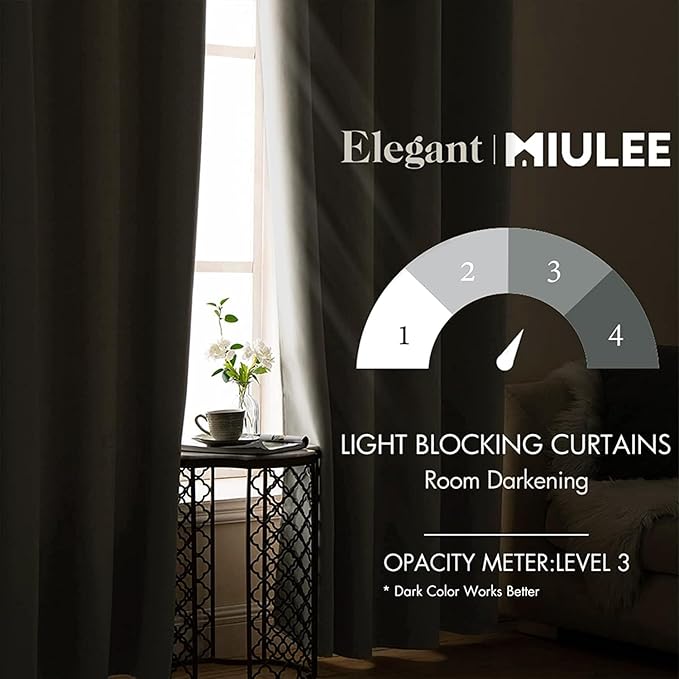 MIULEE Room Darkening Curtains Thermal Insulated Drapes Solid Window Treatment Set Grommet Top Light Blocking Blackout Curtain for Living Room/Bedroom 2 Panels 52 x 84 inch Length Stone