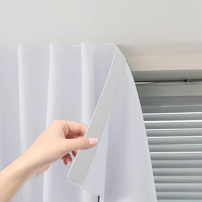 self Adhesive Curtains Portable Blackout Curtain Simple and Easy to Install Bedroom Window Thermal Lnsulated Kitchen Room Darkening Black Small Drapes, 59" W X 59" L, White, 1 Panel