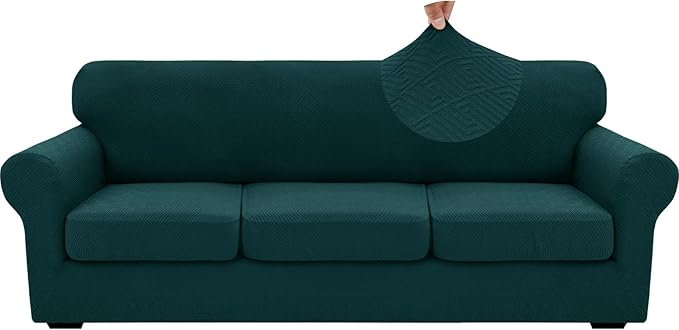 XINEAGE 2026 New 4 Pieces Extra Large Couch Covers for 3 Cushion Sofa Super Stretch Sofa Cover for 3 Large Seat Cushion Universal Slip Cover for Living Room (Blackish Green), 91"-110"(3 Cushions)