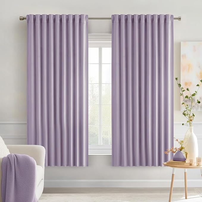 MIULEE Lilac Back Tab Blackout Curtains 63 Inch Length 2 Panels Set for Living Room Bedroom Privacy, Rod Pocket/Pinch Pleat Thermal Insulated Room Darkening Pleated Light Blocking Drapes