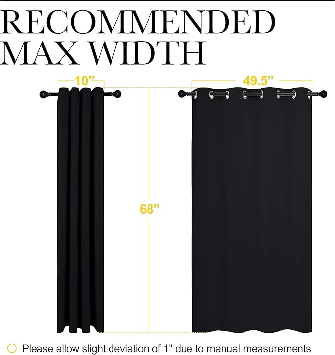NICETOWN Bathroom Blackout Curtains and Drapes, Black Solid Thermal Insulated Grommet Blackout Drapery Panels for Window (2 Panels, 55 inches Wide by 68 inches Long, Black)