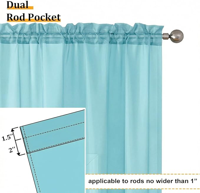 Aiyufeng Aqua Sheer Curtains 84 Inches Long 2 Panels Set for Living Room, Light Filtering Aqua Window Sheer Drapes for Bedroom, Each 42" W x 84" L