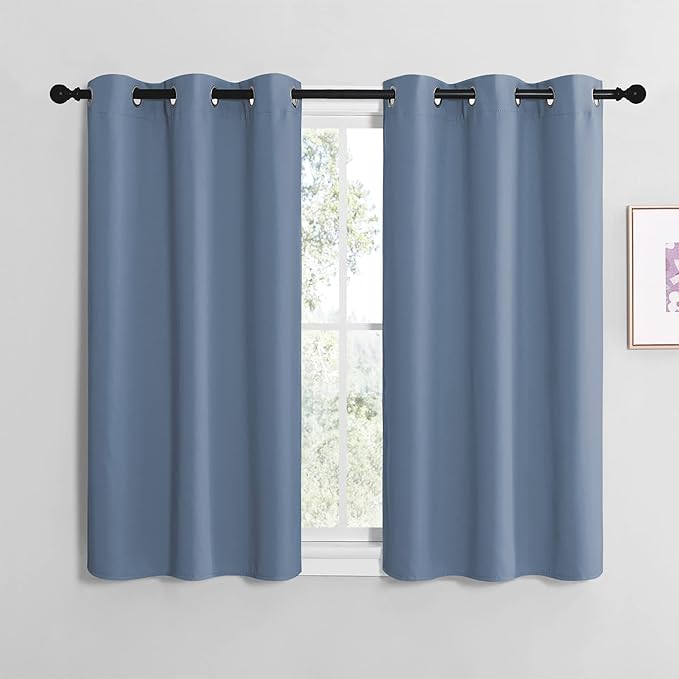 NICETOWN Kitchen Curtains Small Window Curtains & Drapes, Thermal Insulated Solid Grommet Panels for Cupboard, Loft, Cafe, Dining Room (Stone Blue, 42" W x 40" L, 2PCs)