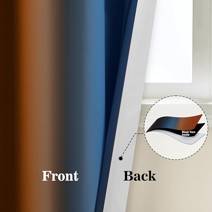 Yakamok Blackout Ombre Dark Blue and Burnt Orange Curtains-Gradient Room Darkening Curtain, Grommet Thermal Insulated Light Blocking Window Drapes Curtain for Living Room Bedroom,52 x 63 Inch,2 Panels