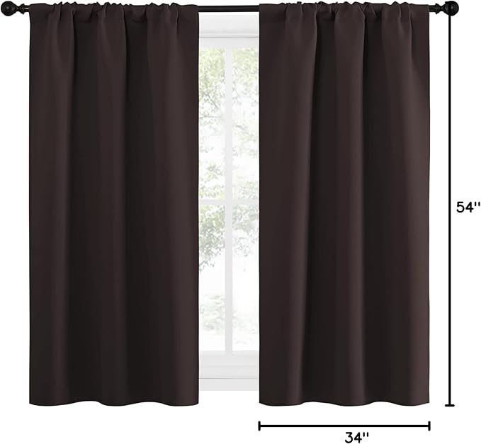 NICETOWN Kitchen Curtains Thermal Insulated Curtains & Drapes, Small Window Blackout Curtain Panels for Girls Room (Toffee Brown, 34" Wide x 54" Long, 2 Panels)