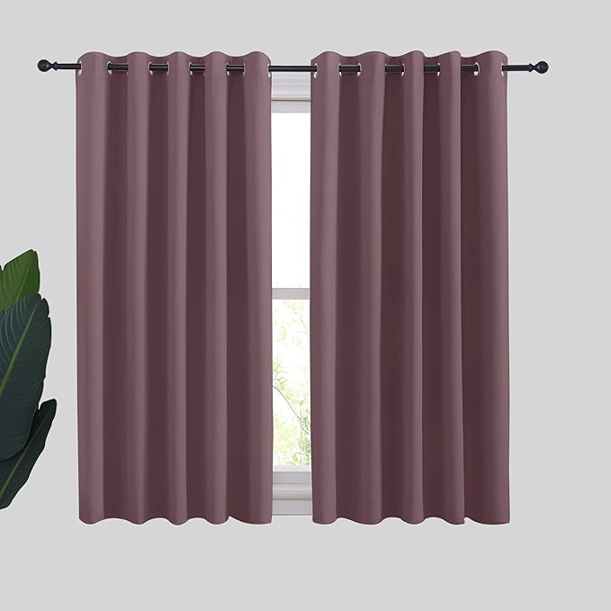 NICETOWN Thermal Insulated Curtains Blackout Draperies, Window Treatment Solid Grommet Room Darkening Drape Panels for Bedroom (Dry Rose, Set of 2, 70 by 63 inches Long)