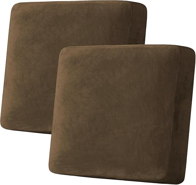 H.VERSAILTEX Velvet Stretch Couch Cushion Cover Plush Cushion Slipcover for Chair Loveseat Sofa Cushion Furniture Protector Seat Cushion Sofa Cover (2 Piece Large Sofa Cushion Covers, Bronze Brown)