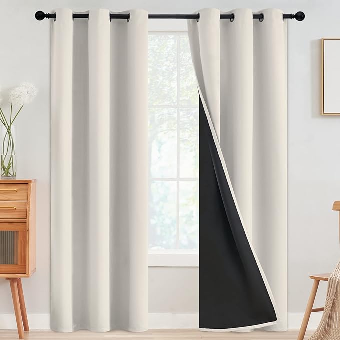 SimpleHome 100% Blackout Curtains for Bedroom,Thermal Insulated Grommet Window Drapes Room Darkening Cream Curtains for Living Room with Black Back,42 x 84 Inch,2 Panels