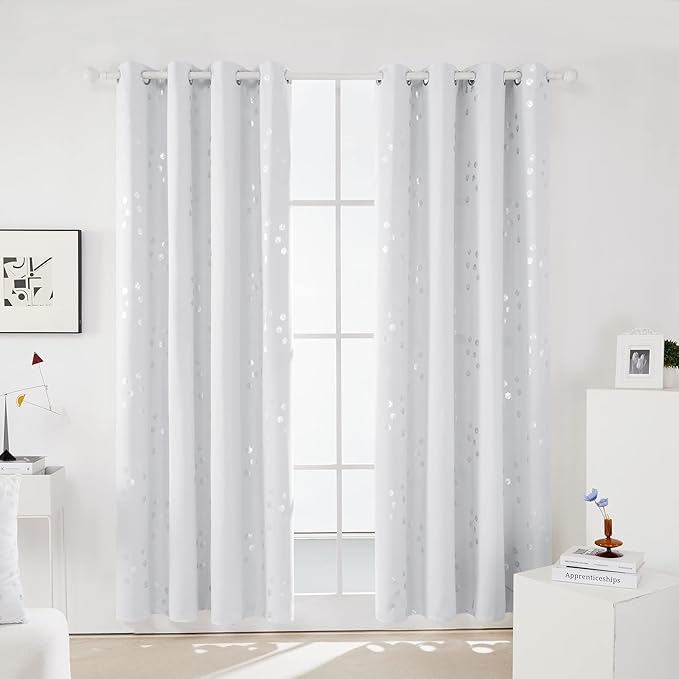 Deconovo Designer Series Silver Cubic Print Room Darkening Curtains for Living Room Bedroom Office, Greyish White, 52W x 95L Inch, 2 Panels