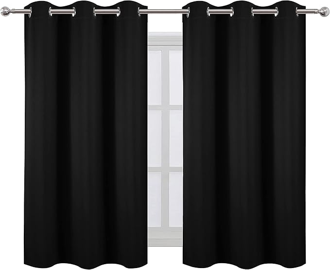 LEMOMO Black Blackout Curtains/38 x 54 Inch/Set of Two Panels Grommet Living Room Curtains