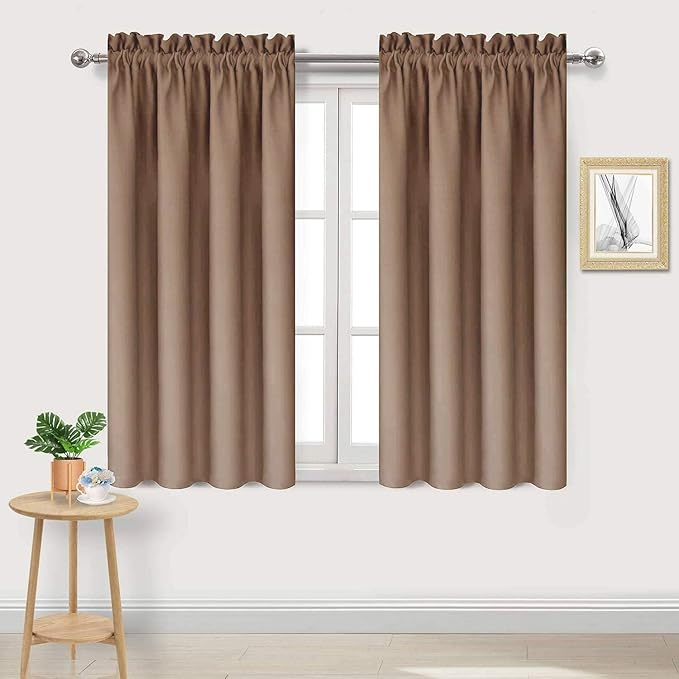 DWCN Blackout Curtains Room Darkening Thermal Insulated Bedroom Curtains Window Curtain Panels, 42 x 54 inches Long, Set of 2 Khaki Rod Pocket Drapes