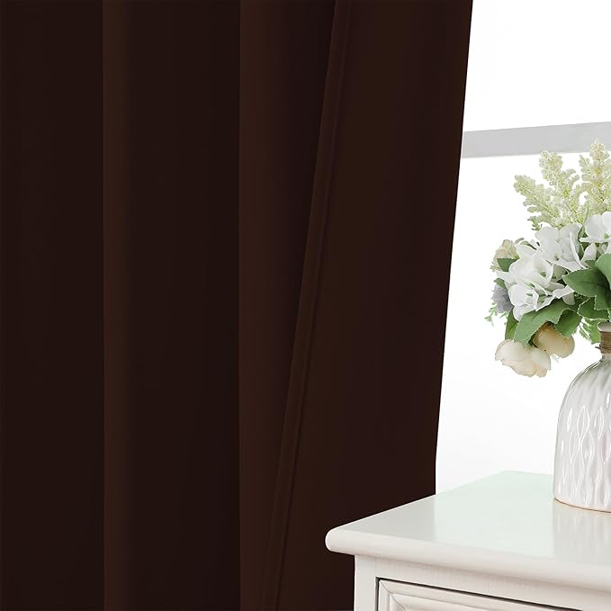 CUCRAF Blackout Curtains 63 inch Length 2 Panels Set, Rod Pocket Room Darkening Drapes for Bedroom Living Room, Insulated Thermal Light Blocking Window Curtain (W52 x L63 Inch, Chocolate)
