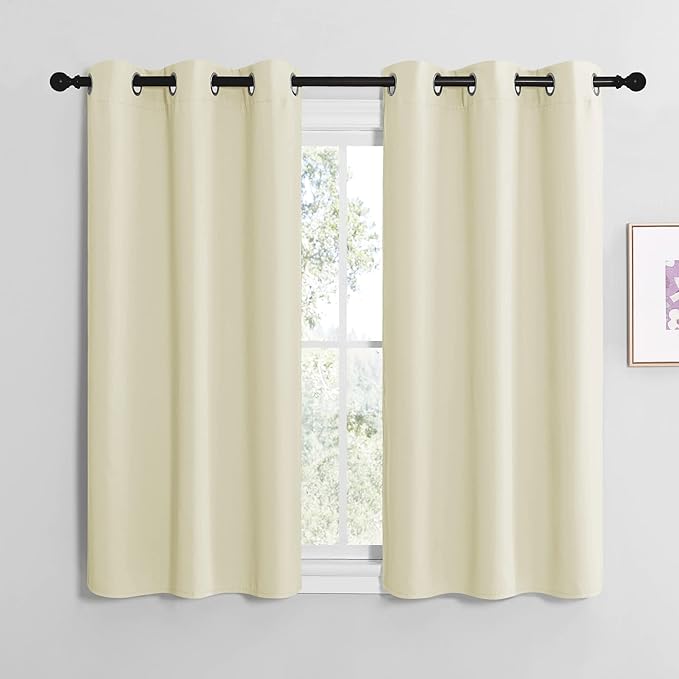 NICETOWN Kitchen Curtains for Decoration, Thermal Insulated Grommet Room Darkening Draperies/Panels for Laundry (Beige, 2 Panels, W42 x L50 inches)