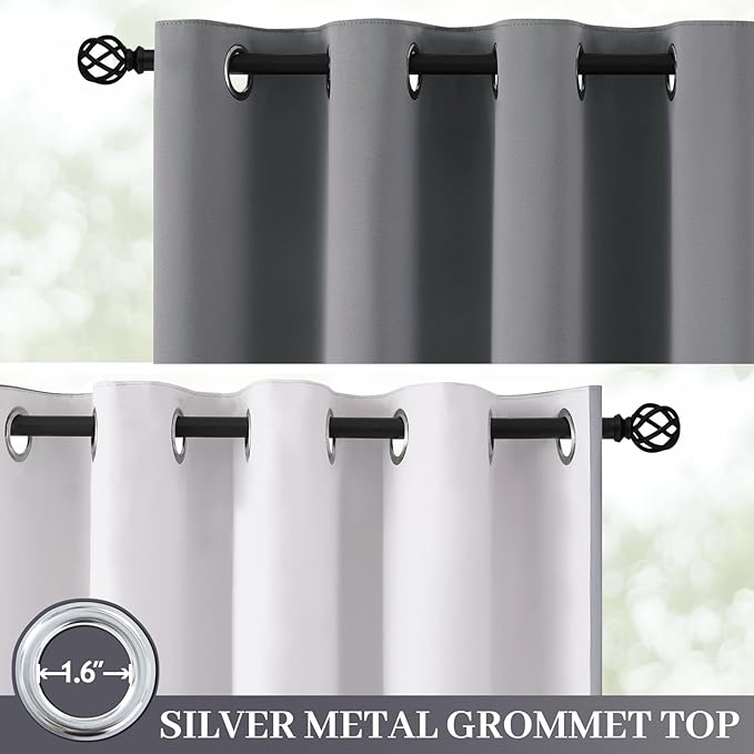 Yakamok 100% Blackout Curtain Panels 72 inches Cold and Light Blocking Drapes for Nursery, 2 Thick Layers Thermal Insulated Draperies (2 Pieces, 50 Wide Each Panel, Grey Front with White Backing)