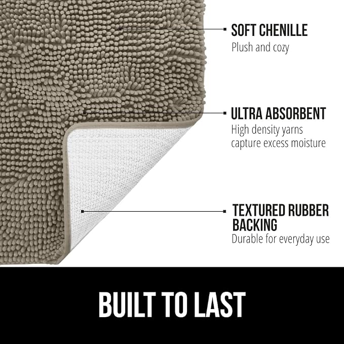 GORILLA GRIP Bath Rug Mat 60x24, Thick Soft Absorbent Chenille, Quick Dry - Image 2