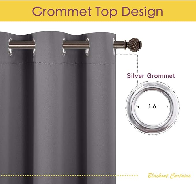 NICETOWN Grey Blackout Curtain Panels for Bedroom, Thermal Insulated Grommet Top Blackout Draperies and Drapes for Basement (2 Panels, W70 x L54-inch, Grey)