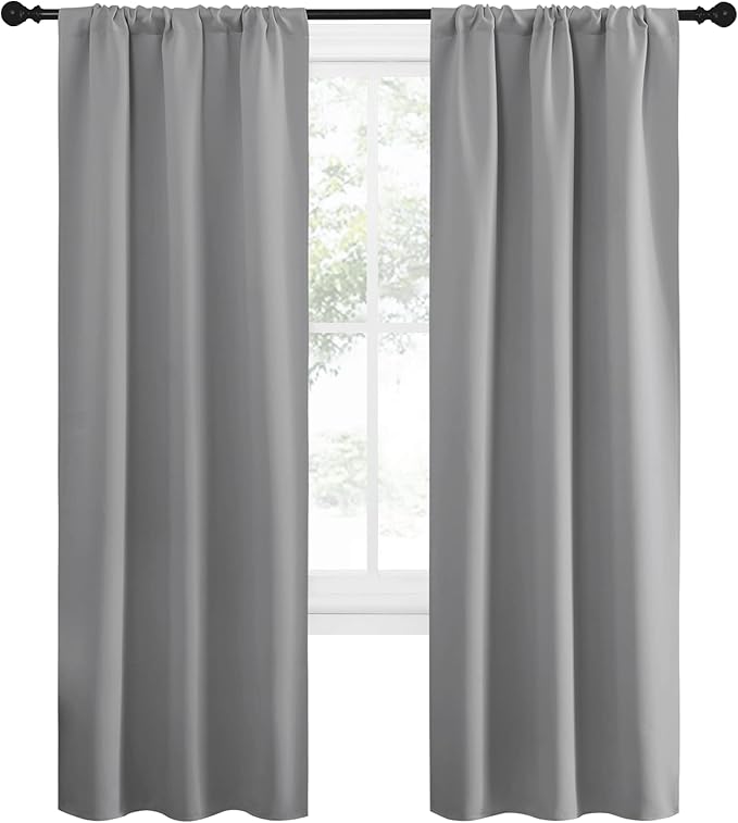 NICETOWN Sidelight Curtains for Front Door - Home Decoration Thermal Insulated Rod Pocket Blackout Blinds & Drapes for Small Windows (Silver Grey, 2 Panels, W34 x L72 -Inch)