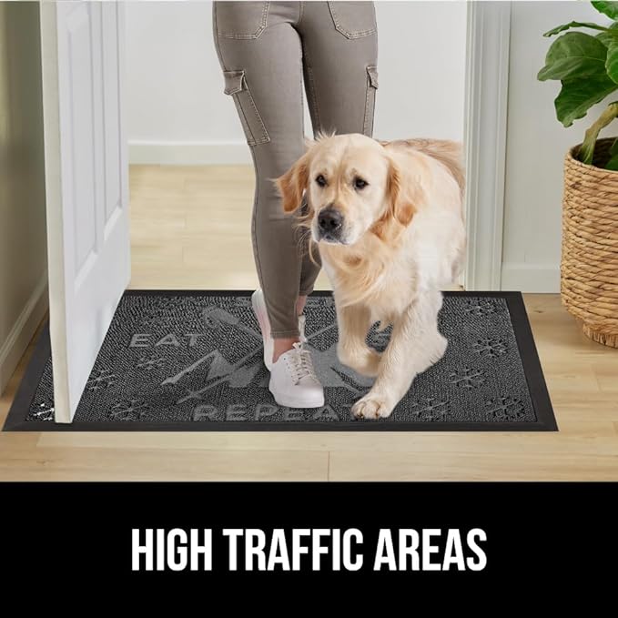 GORILLA GRIP 100% Waterproof All-Season WeatherMAX Doormat, US Designed Natural Rubber, Stain and Fade Resistant, Low Profile Indoor Outdoor Door Mats, Easy Clean Patio Mat, 29x17, Graphite Skiing