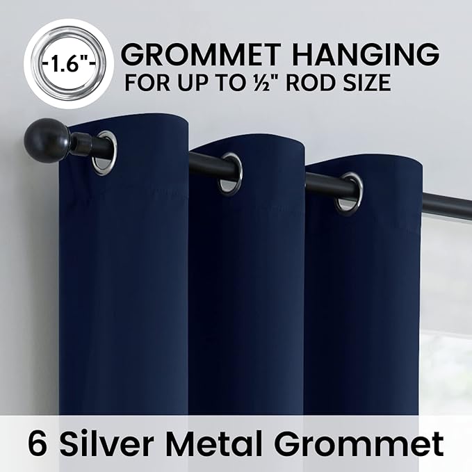 SimpleHome 100% Blackout Curtains for Bedroom,Thermal Insulated Grommet Window Drapes Room Darkening Navy Blue Curtains for Living Room with Black Back,42 x 63 Inch,2 Panels