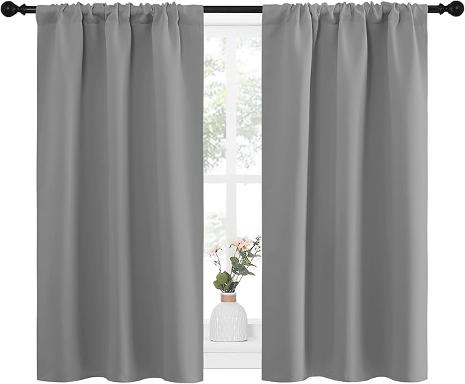 NICETOWN RV Blackout Curtains for Camper Windows, Short Room Darkening Drapes for Kitchen, Home Decoration Thermal Insulated Blackout Blinds for Small Windows (Silver Grey, 2 Panels, W29 x L40)