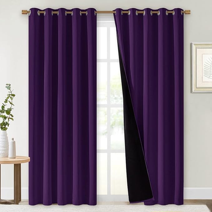 NICETOWN Royal Purple Full Shade Curtain Panels, 62 x 84 inch, Pair of Energy Smart & Noise Blocking Out Blackout Drapes for Dining Room Window, Thermal Insulated Guest Room Lined Window Dressing