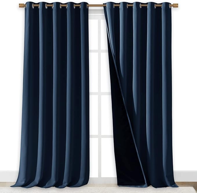 NICETOWN 100% Blackout Blinds, Laundry Room Decor Window Treatment Curtains, Thermal Insulated Energy Smart Drapes and Draperies for Villa, Hall and Studio, Navy Blue, Set of 2, 70 inches x 95 inches