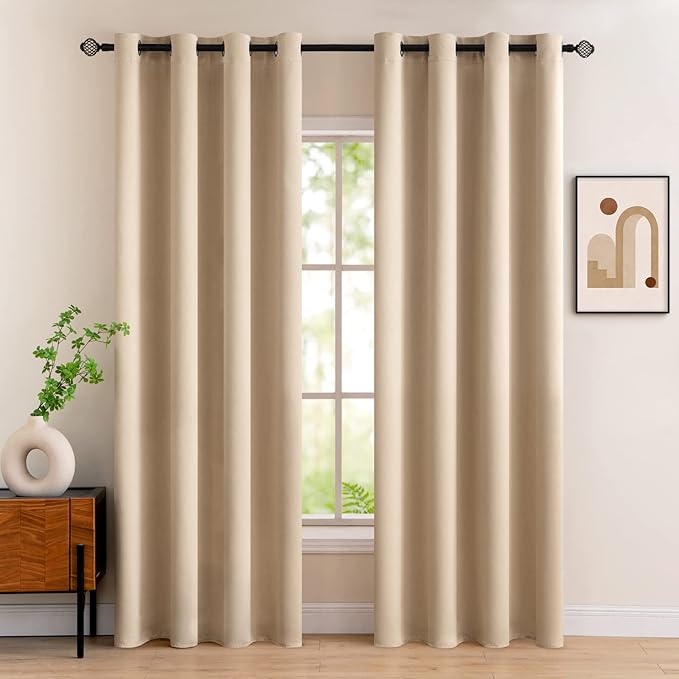 MIULEE Room Darkening Curtains Thermal Insulated Drapes Solid Window Treatment Set Grommet Top Light Blocking Blackout Curtain for Living Room/Bedroom 2 Panels 52 x 80 inch Beige