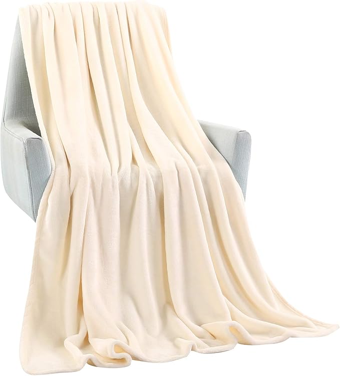 TASTHROW Large Flannel Fleece Throw Blanket, 50×70 Inch - Cozy Lightweight Thick Blanket - All Seasons Suitable for Women, Men and Kids (Two Pack, Creamwhite)