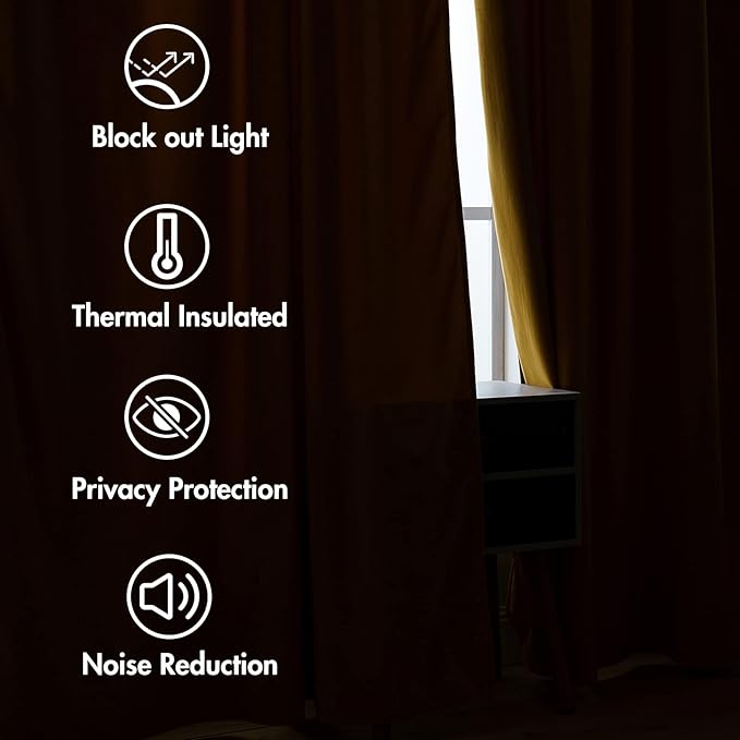 MIULEE Velvet Curtains 63 inch Length 2 Panels - Luxury Blackout Curtains for Bedroom Living Room Thermal Insulated Fall Decor Super Soft Window Drapes Rod Pocket & Back Tab, Mustard Yellow