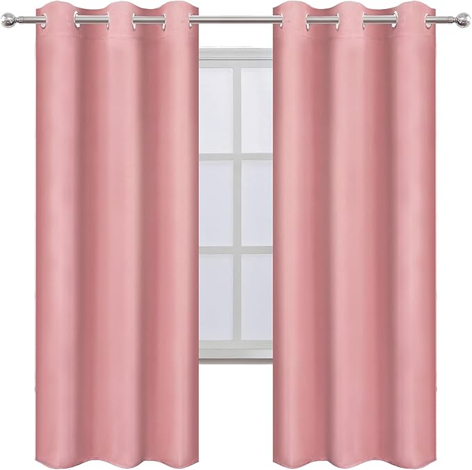 LEMOMO Pink Thermal Blackout Curtains/42 x 72 Inch/Set of 2 Panels Room Darkening Curtains for Bedroom