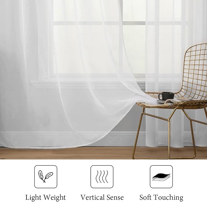 MIULEE White Window Sheer Curtains for Bedroom Living Room Solid Elegant Net Drapes 2 Panels Width 38 x Length 72 Inches