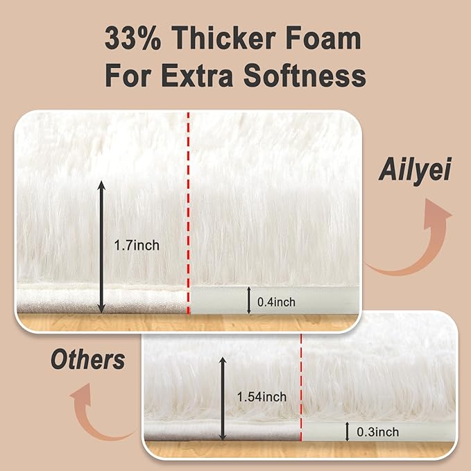 Ultra Soft Runner Rugs for Bedroom Hallways with Upgraded Non-Slip Rubber Backing & Thick Memory Sponge, 2x6 Feet Fluffy Shag Throw Area Rug for Bedside Dorm Cream