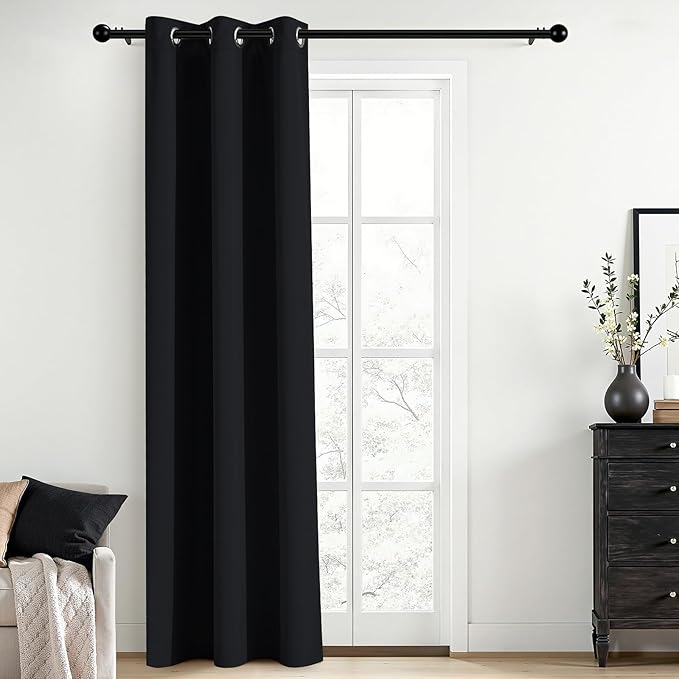 Yakamok Black Room Darkening Grommet Window Drapes Blackout Curtains Thermal Insulated Grommet Curtain Panels for Bedroom, 38W x 84L,1 Panel