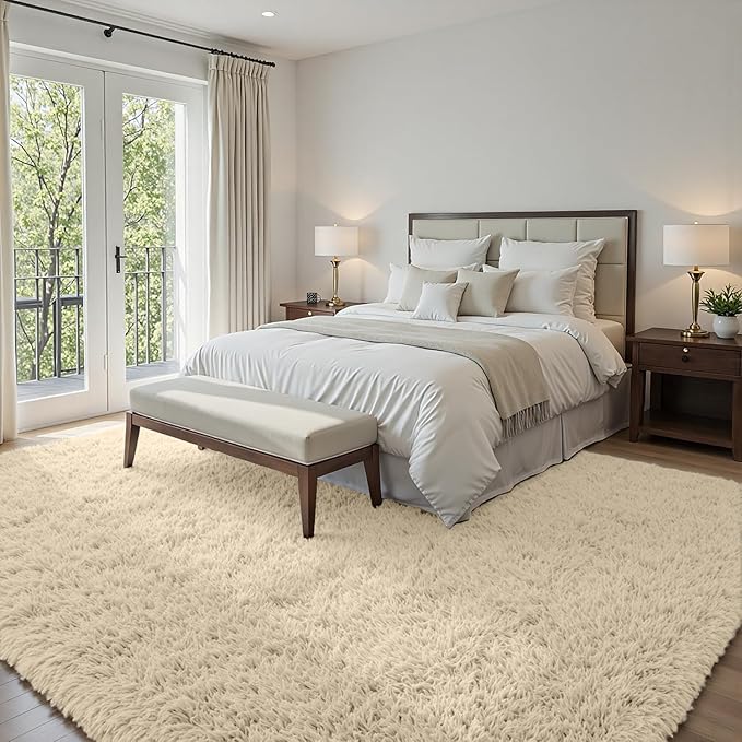 5x8 Area Rugs for Living Room: Soft Fluffy Shag Beige Rugs for Bedroom, Non Slip Large Fuzzy Plush Rug Indoor Floor Carpet for Nursery Kids Boys Girls Room, Dorms, Playroom, Modern Home Decor