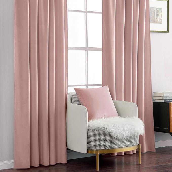 MIULEE Baby Pink Velvet Curtains 84 inches - Luxury Blackout Curtains for Bedroom Living Room Thermal Insulated Super Soft Window Drapes Rod Pocket & Back Tab, W52 x L84 inches, 2 Panels
