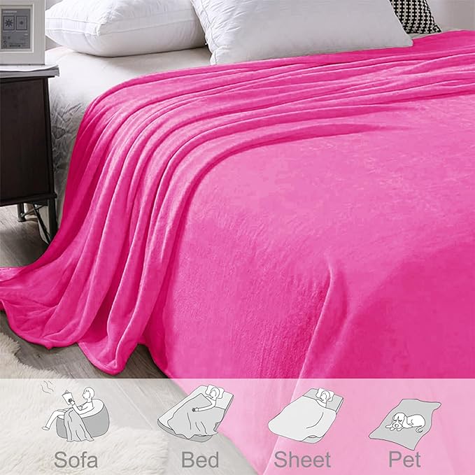 Exclusivo Mezcla Fleece Throw XL Blanket for Couch, Sofa, Super Soft and Warm Hot Pink Blankets, All Season, Cozy, Plush, Lightweight, 50x70 Inches