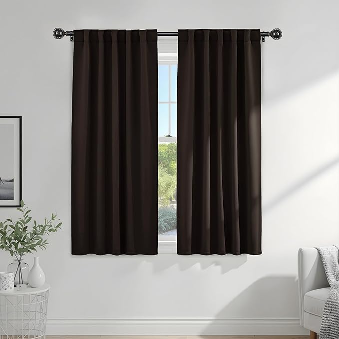 PONY DANCE Brown Blackout Curtains 2 Panels for Living Room 63 inch Long, Back Tab & Rod Pocket Window Draperies Light Block Thermal Insulated Curtains for Bedroom, 42" W x 63" L, Chocolate Brown