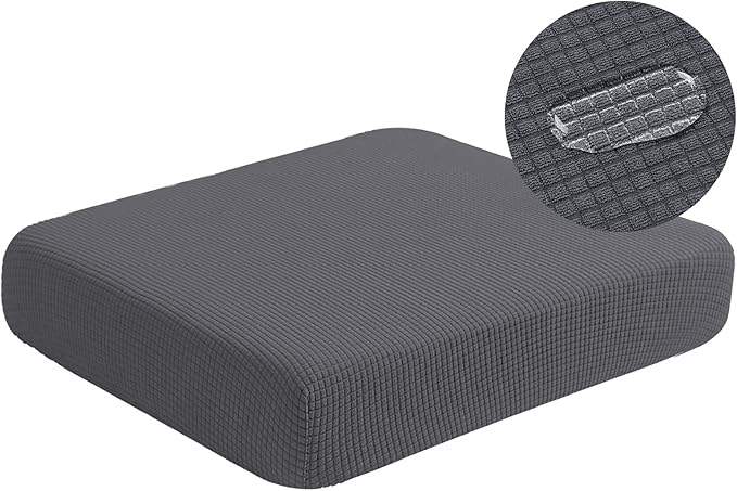 Water-Repellent Sofa Cushion Covers Jacquard High Stretch Fabric Furniture Protector for Living Room, Washable Sofa Seat Slipcover, 1 Seater Settee (Chair Cushion, Gray)