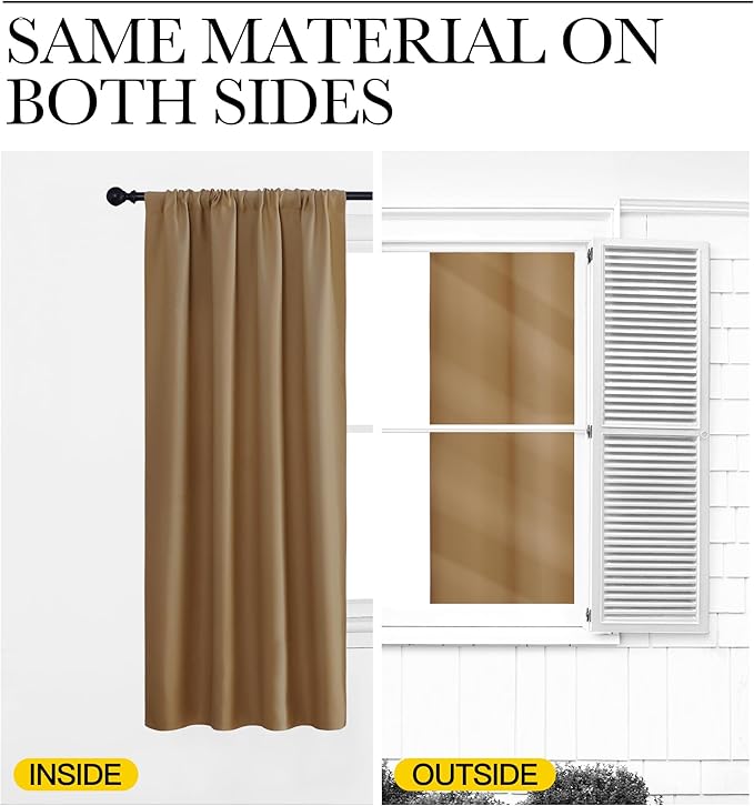 NICETOWN Kitchen Curtains, Short Blackout Curtains & Drapes, Gold Brown, 42" Wide by 54" Long, 2 PCs, Thermal Insulated Blackout Curtain Panels for Kids Room, Play Room
