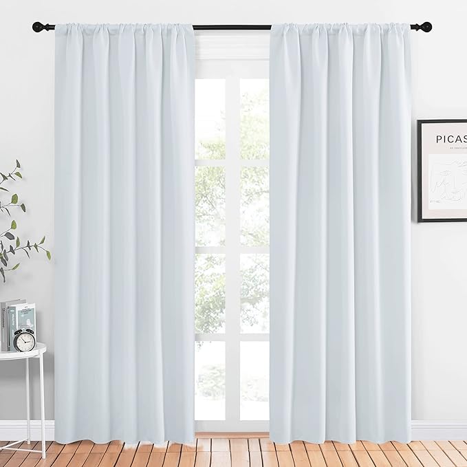 NICETOWN Blackout Curtain Panels for Living Room, Greyish White, 2 Panels, W52 inches x L84 inches, Energy Efficient & Noise Reducing Thermal Insulated Rod Pocket Blackout Drapes/Draperies for Window