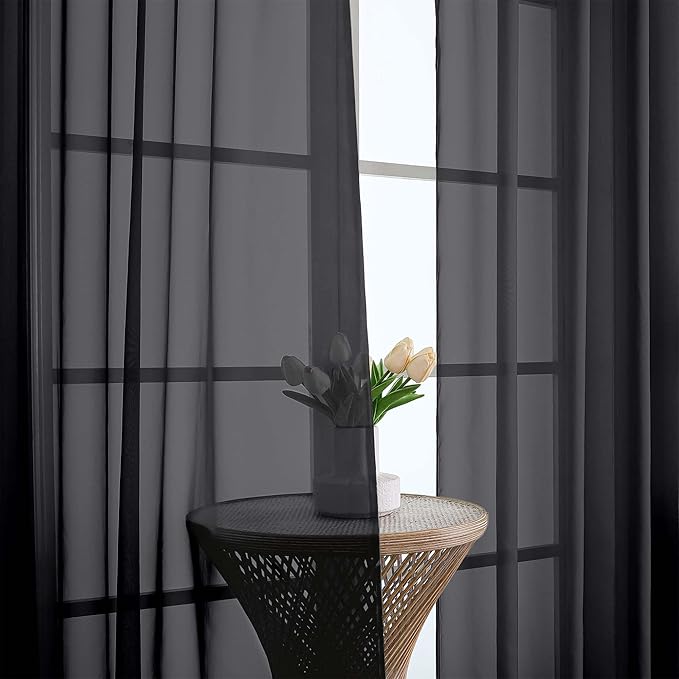 OVZME Black Sheer Curtains 120 Inches Long 2 Panels Set, 59 Inch Extra Wide Soft Airy Lightweight Sheer Curtains for Living Room, Farmhouse Voile Filmy Rod Pocket Drapes, 59Wx120L Inches
