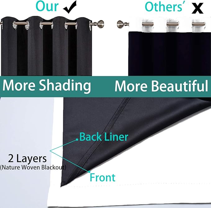 Yakamok Pure White 100% Blackout Curtains, 2 Thick Layers Completely Blackout Curtains Thermal Insulated Noise Reducing Drapes for Bedroom(70Wx84L, Pure White, 2 Panels)